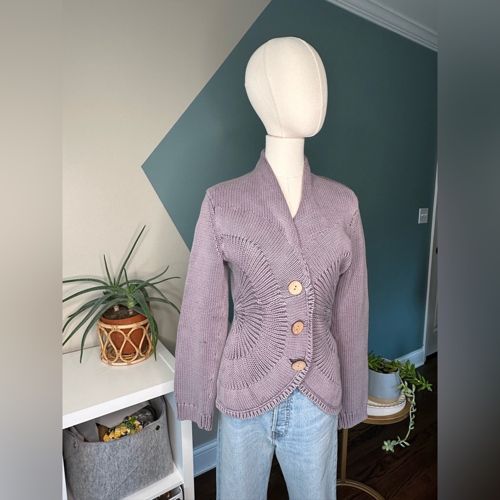Isabella Bird Anthropologie Knit Cardigan Sweater Cotton Jacket Wooden Buttons M - Picture 2 of 12